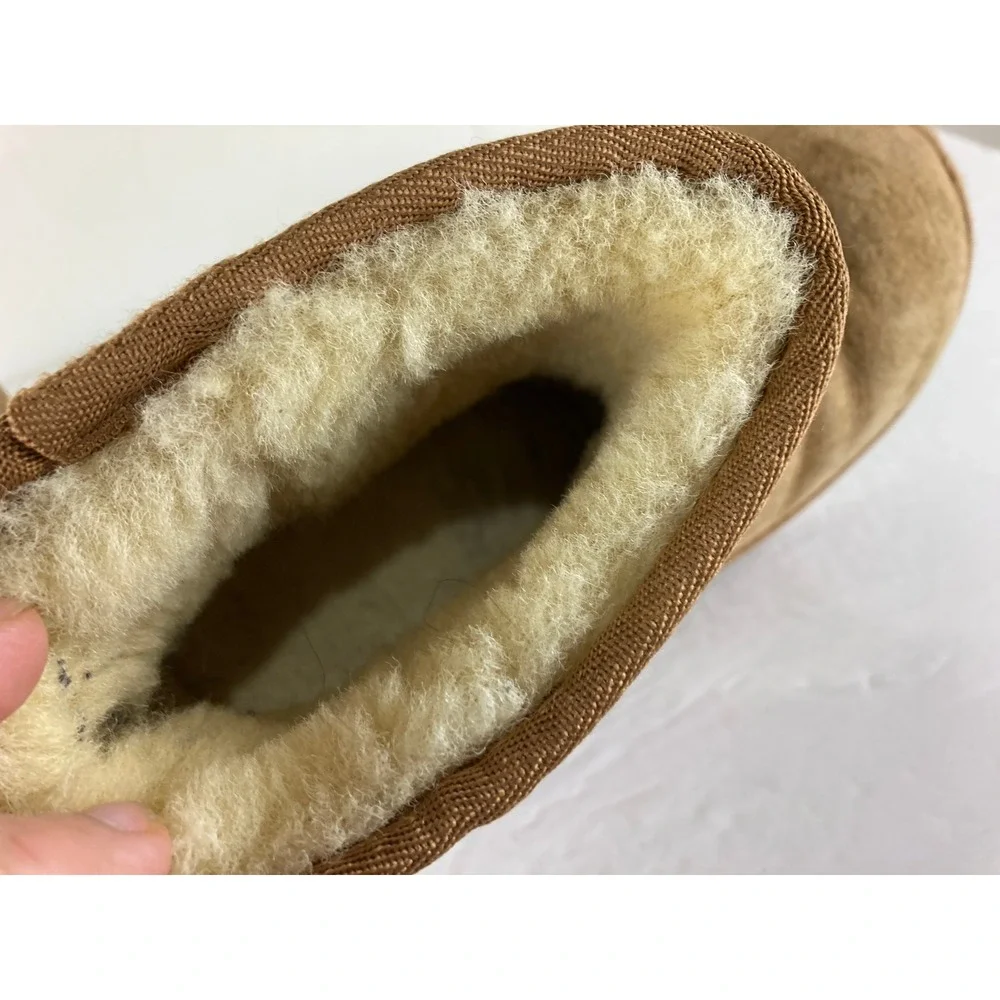 UGG Classic Mini II Girls sz 3 Chestnut Suede Sherpa Lined Ankle Boots School